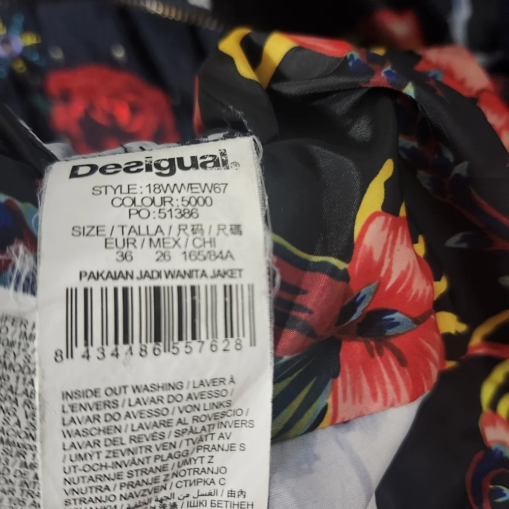 Desigual Navy Puffer Jacket with Red Rose Embroidery - Picture 10 of 11